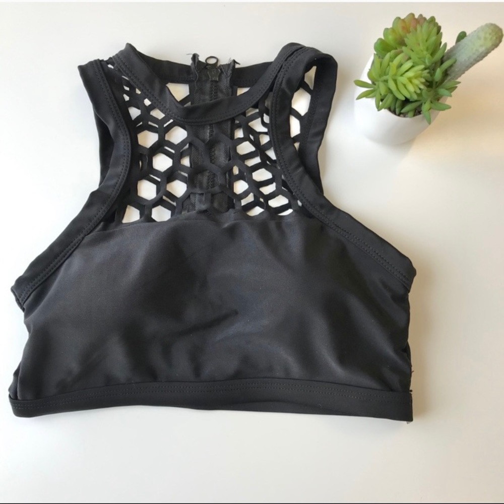 Halter cut out crop bikini top black medium
